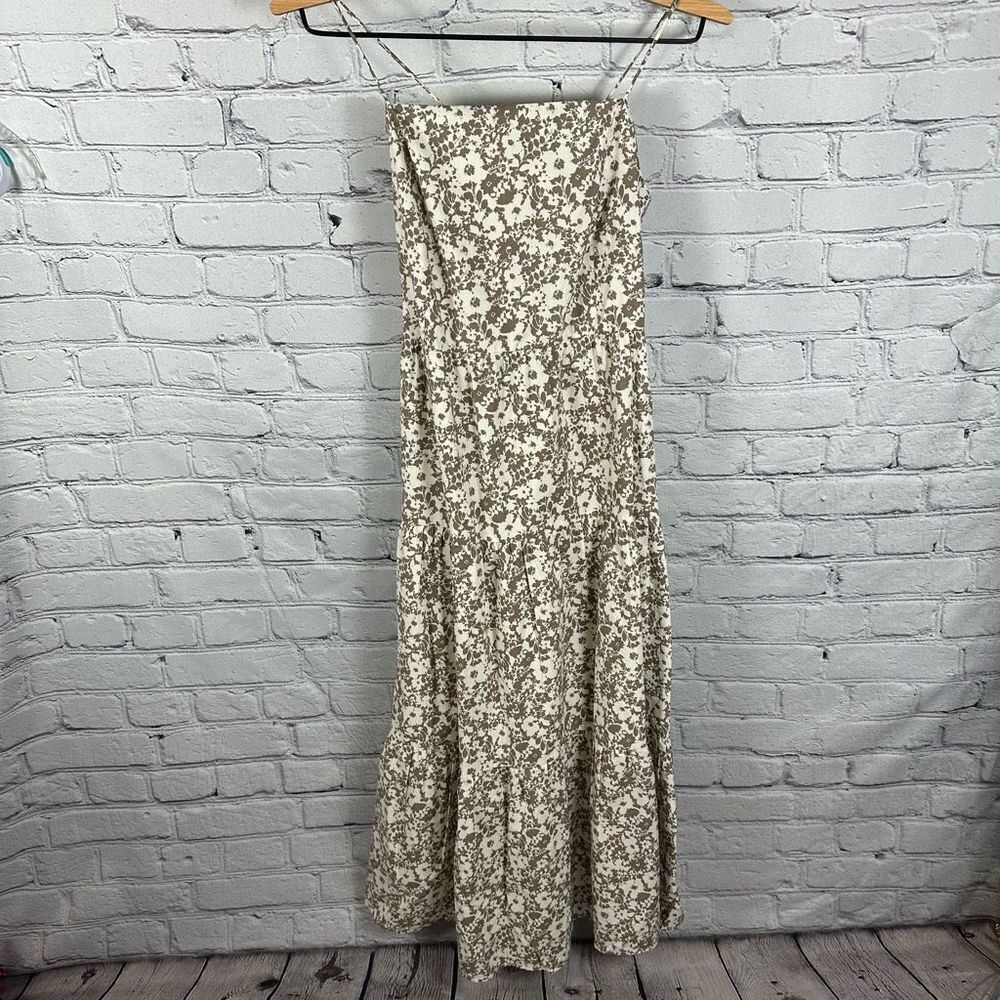 Rails Leni Floral Midi Dress Cafe Adjustable Back Tie Straps Tiered Skirt L NWT